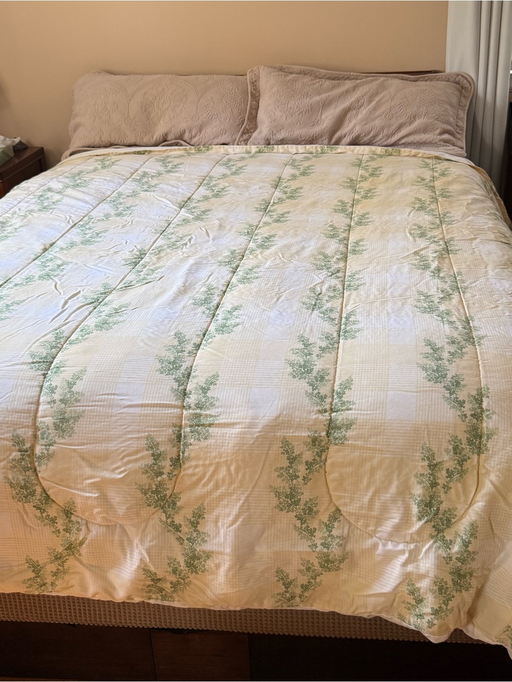 Martha Stewart Cream and Yellow Comforter with Soft Green Vine Stripe